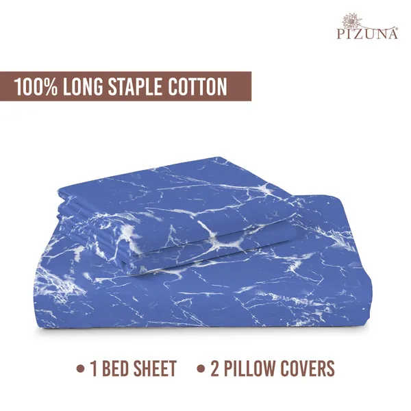 Pizuna_Cotton_Marble_Print_Marble_Blue_Super_King_Flat_Bedsheet_Set