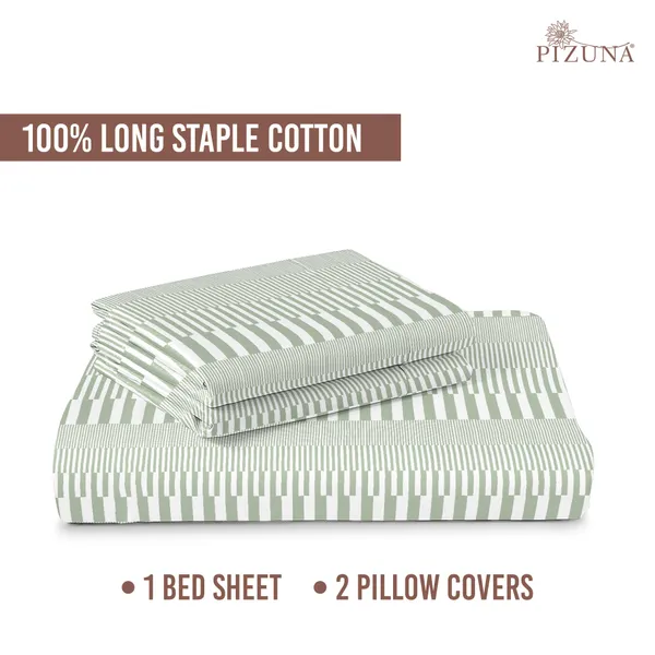 Pizuna_100%_Long_Staple_Cotton_Stripe_Printed_Super_King_Flat_Bedsheet_Set_Green
