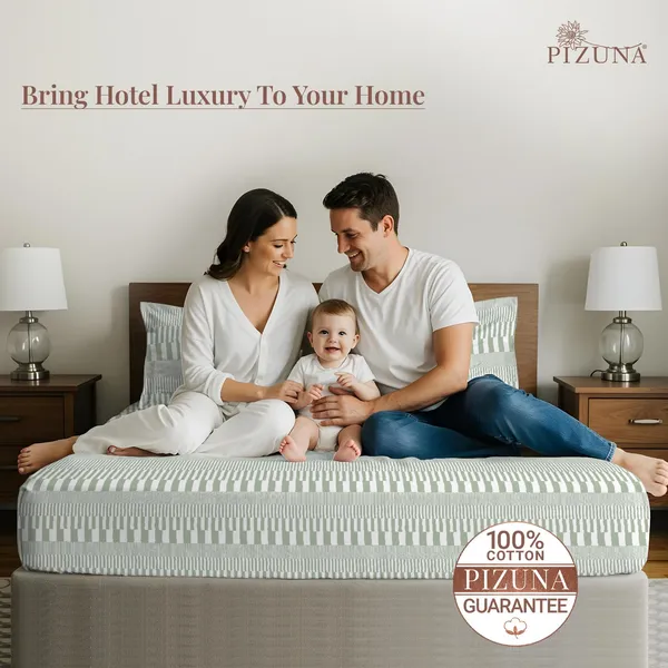 Pizuna_100%_Long_Staple_Cotton_Stripe_Printed_Super_King_Flat_Bedsheet_Set_Green