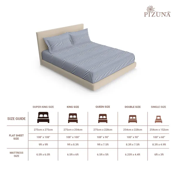 Pizuna_100%_Cotton_Cascade_Stripe_Blue_Super_King_Flat_Bedsheet_Set