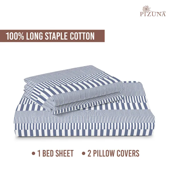 Pizuna_100%_Cotton_Cascade_Stripe_Blue_Super_King_Flat_Bedsheet_Set