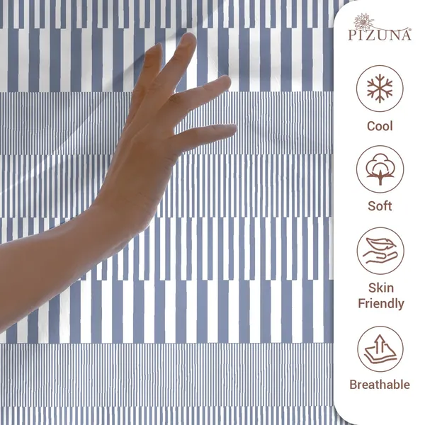 Pizuna_100%_Cotton_Cascade_Stripe_Blue_Super_King_Flat_Bedsheet_Set