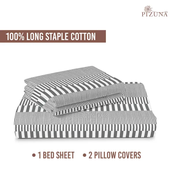 Pizuna_100%_Long_Staple_Cotton_Stripe_Printed_Super_King_Flat_Bedsheet_Set_Grey