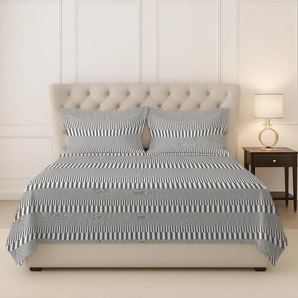 Pizuna_100%_Long_Staple_Cotton_Stripe_Printed_Super_King_Flat_Bedsheet_Set_Grey