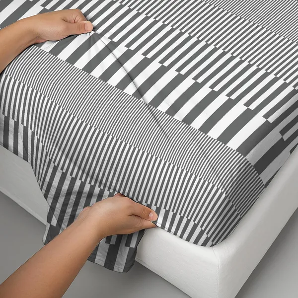 Pizuna_100%_Long_Staple_Cotton_Stripe_Printed_Super_King_Flat_Bedsheet_Set_Grey