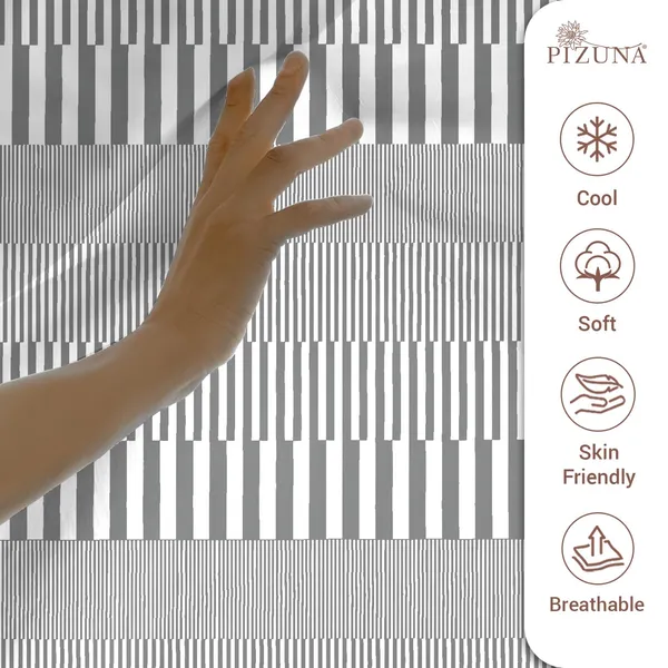 Pizuna_100%_Long_Staple_Cotton_Stripe_Printed_Super_King_Flat_Bedsheet_Set_Grey