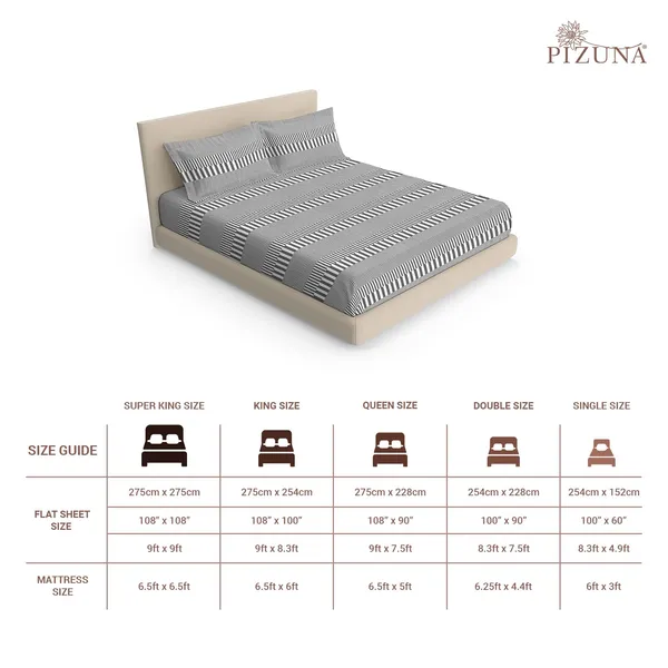 Pizuna_100%_Long_Staple_Cotton_Stripe_Printed_Super_King_Flat_Bedsheet_Set_Grey