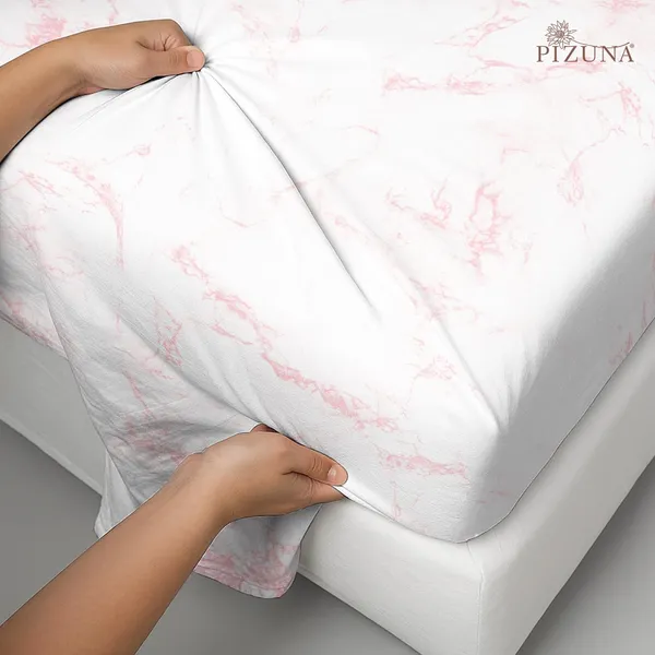 Pizuna_100%_Long_Staple_Cotton_Marble_Printed_Super_King_Flat_Bedsheet_Set_Light_Pink
