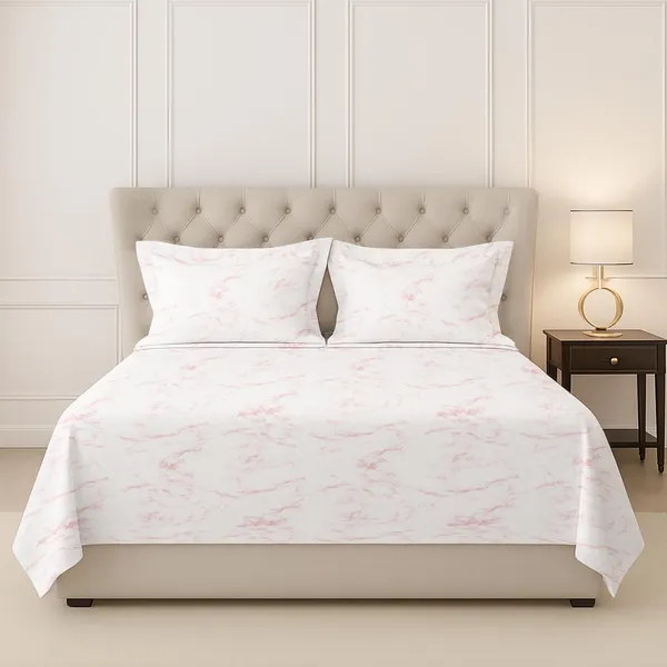 Pizuna_100%_Long_Staple_Cotton_Marble_Printed_Super_King_Flat_Bedsheet_Set_Light_Pink