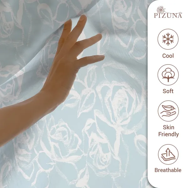 Pizuna_100%_Long_Staple_Cotton_Floral_Printed_Super_King_Flat_Bedsheet_Set_Blue