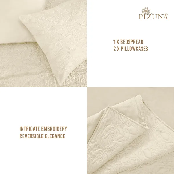 Pizuna_Cotton_Solid_Ivory_Super_King_Quilted_Bedspread_Set