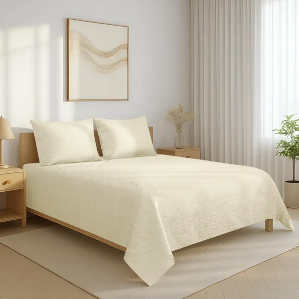Pizuna_Cotton_Solid_Ivory_Super_King_Quilted_Bedspread_Set