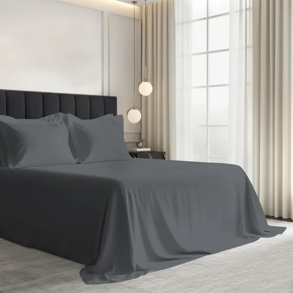 Cotton_Sateen_Solid_Dark_Grey_Super_King_Flat_Bedsheet_With_4_Pillow_Covers_(1000_Thread_Count)