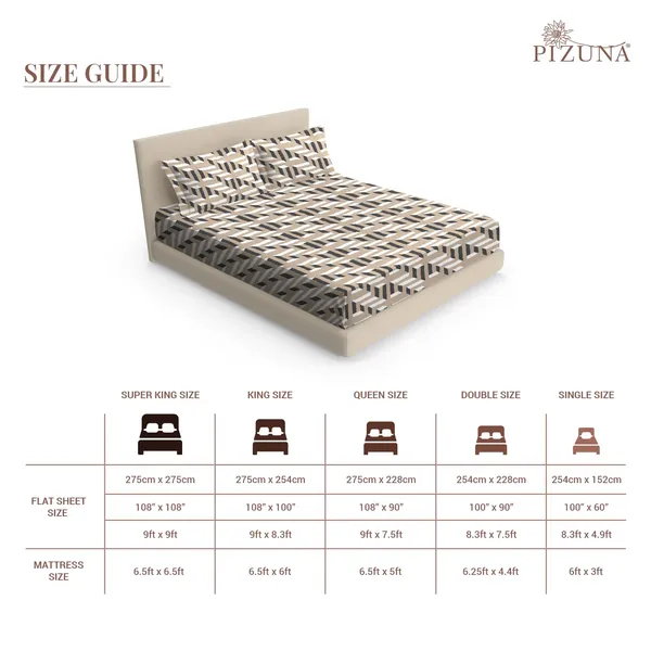 Pizuna_100%_Long_Staple_Cotton_Mosaic_Printed_Beige_Super_King_Flat_Bedsheet