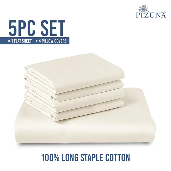 Pizuna_100%_Long_Staple_Cotton_Solid_New_Ivory_Super_King_Flat_Bedsheet_Set_(1000_Thread_Count)