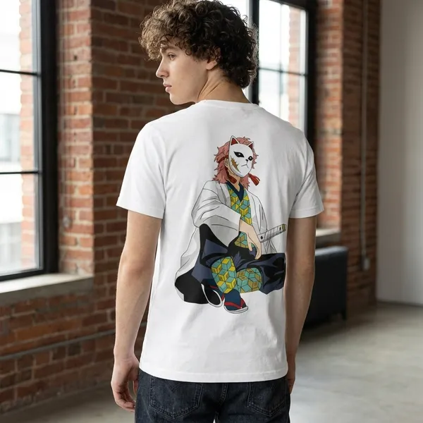 White_Anime_Character_Print_T-Shirt_For_Men