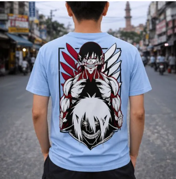 Light_Blue_Anime_Character_Graphic_Print_T-Shirt_For_Men