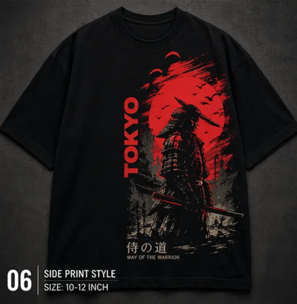 Black_Tokyo_Samurai_Warrior_Oversized_T-Shirt_With_Red_Graphic_Print_For_Men