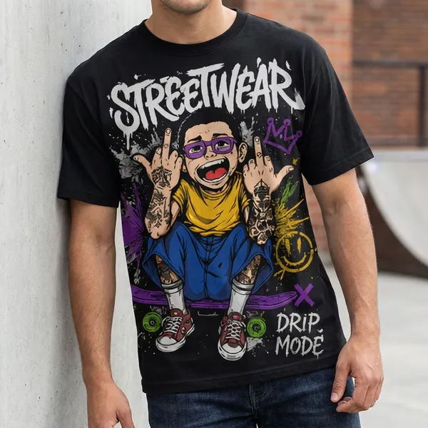 Black_Streetwear_Drip_Mode_Graphic_Oversized_Tee_With_Cartoon_Character_Design_Print_T-Shirt_For_Men