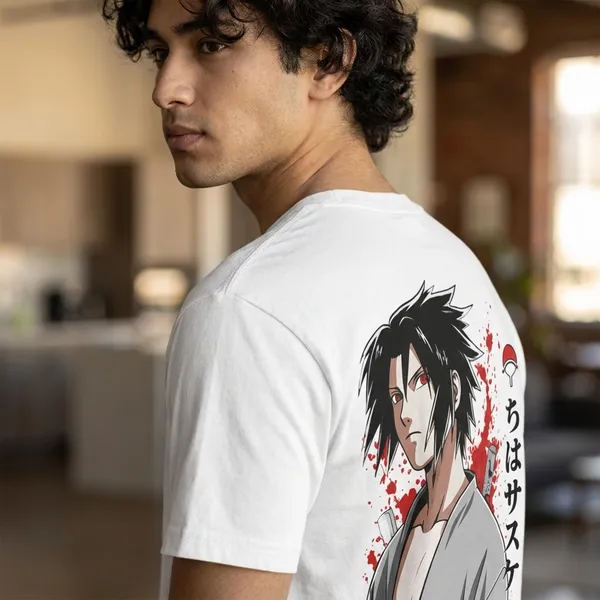 White_Uchiha_Sasuke_Anime_Graphic_Print_T-Shirt_For_Men
