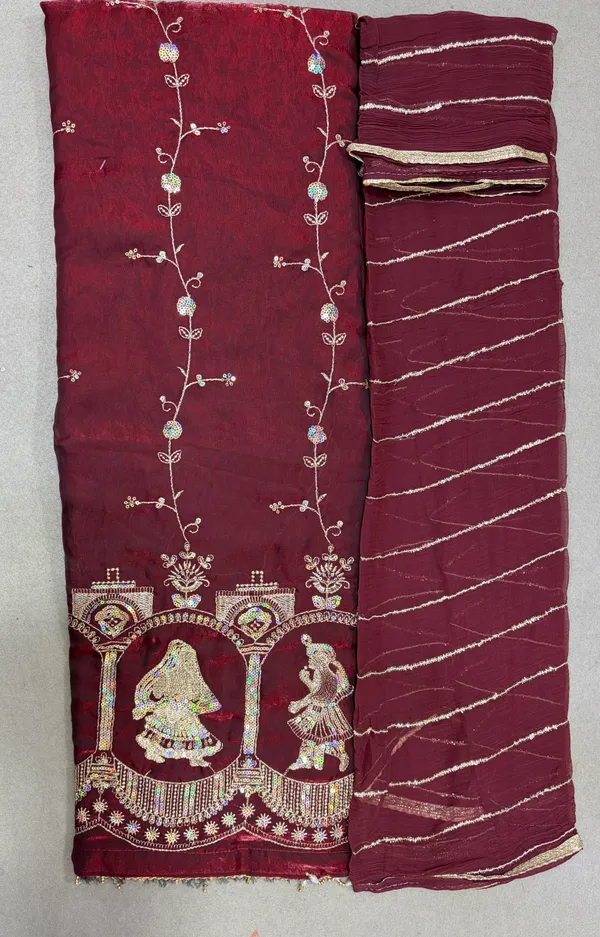 Red_Cotton_Unstiched_Suit_Set_For_Women
