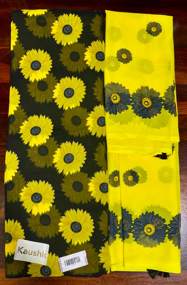 Yellow_And_Black_Cotton_Unstiched_Suit_Set_For_Women