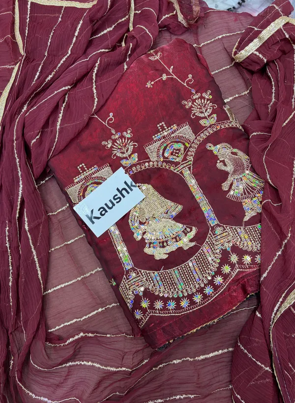 Red_Cotton_Unstiched_Suit_Set_For_Women