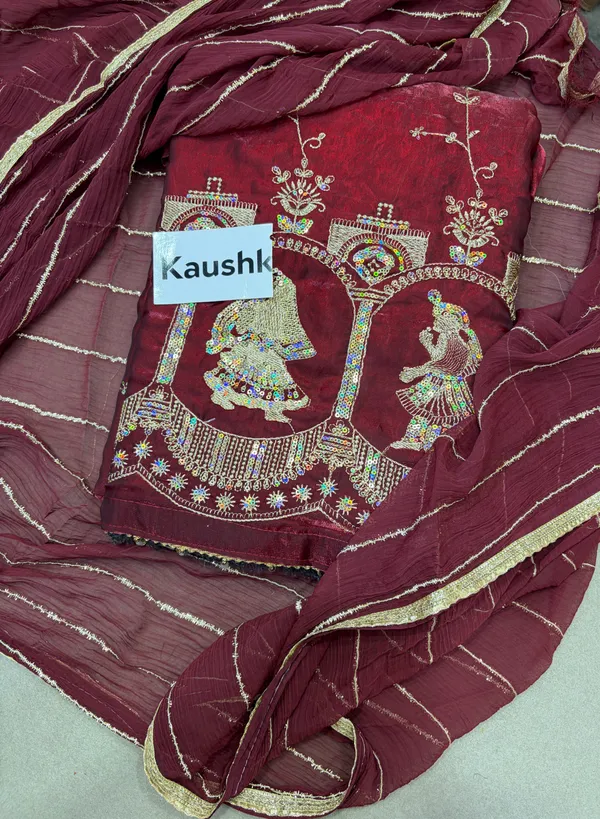 Red_Cotton_Unstiched_Suit_Set_For_Women