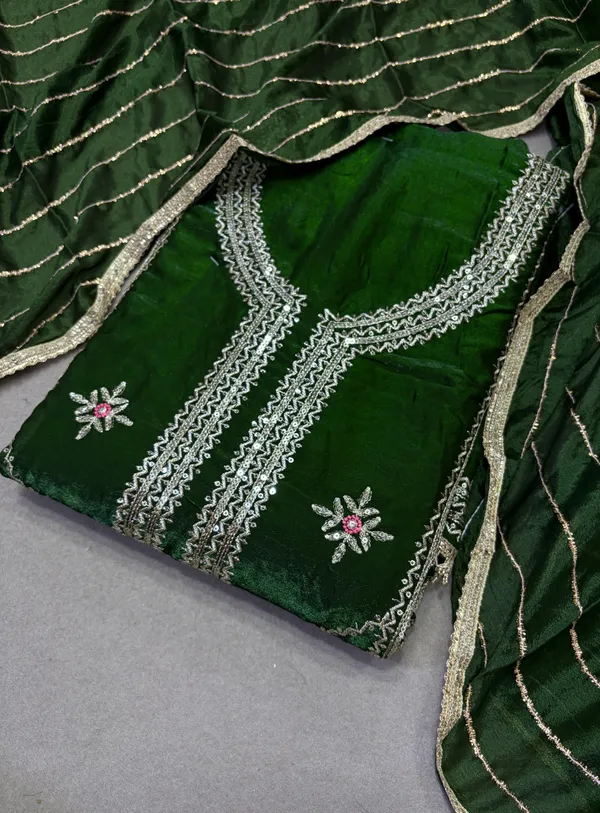Dark_Green_Cotton_Unstiched_Suit_Set_For_Women