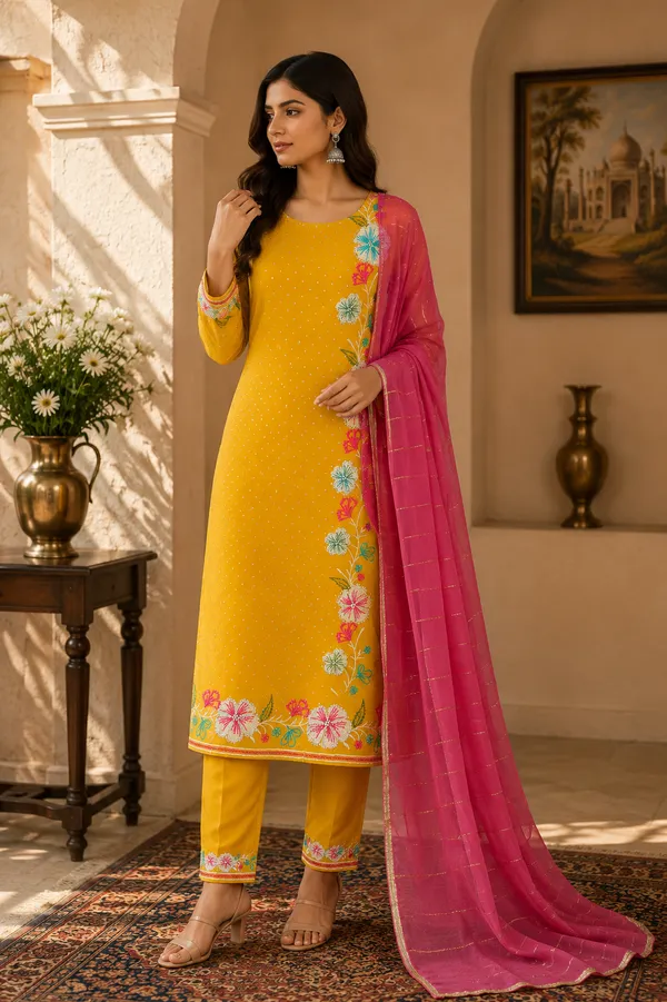 Yellow_Cotton_Unstiched_Suit_Set_For_Women