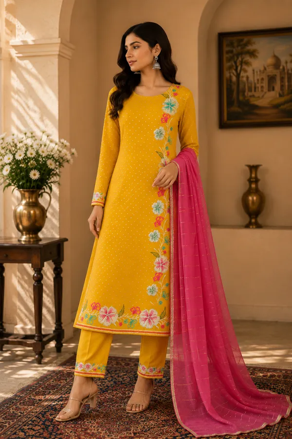 Yellow_Cotton_Unstiched_Suit_Set_For_Women