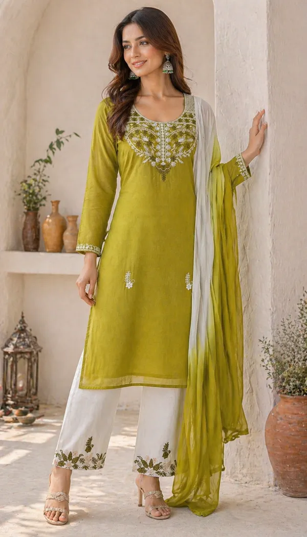 Green_And_White_Cotton_Unstiched_Suit_Set_For_Women