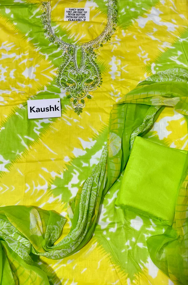 Yellow_And_Green_Cotton_Unstiched_Suit_Set_For_Women