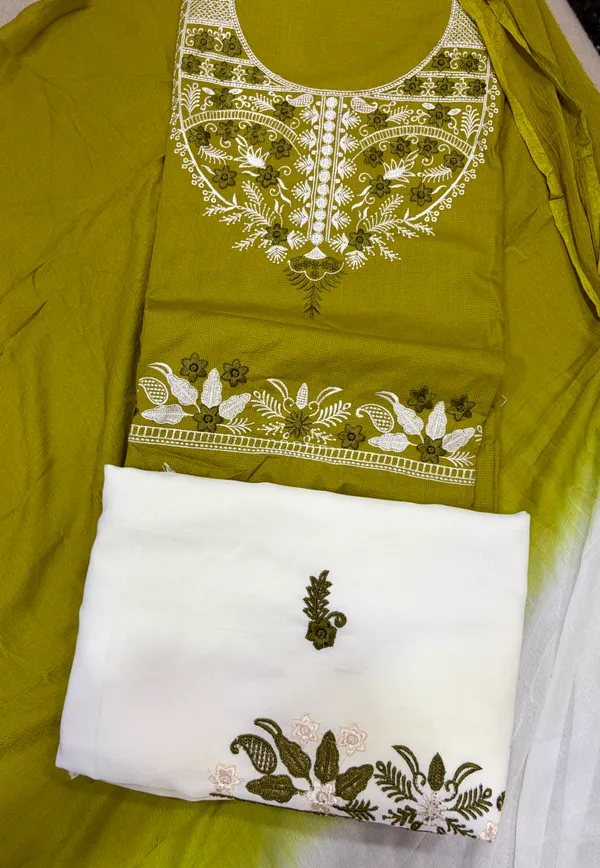 Green_And_White_Cotton_Unstiched_Suit_Set_For_Women