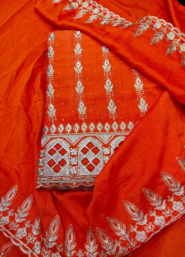 Red_Cotton_Unstiched_Suit_Set_For_Women
