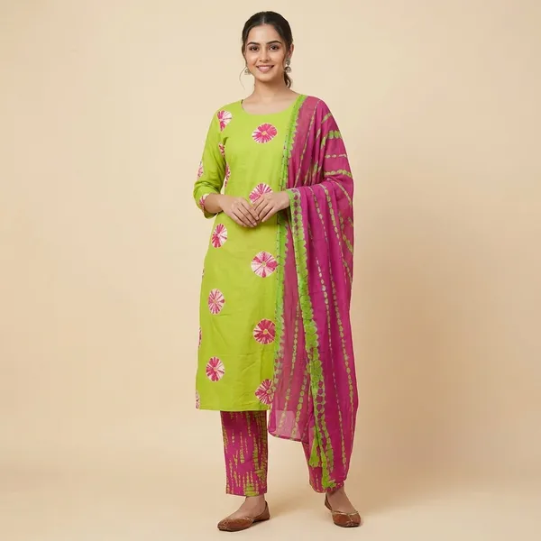 Green_Cotton_Unstiched_Suit_Set_For_Women