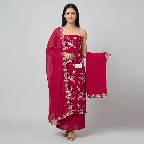 Red_Cotton_Unstiched_Suit_Set_For_Women