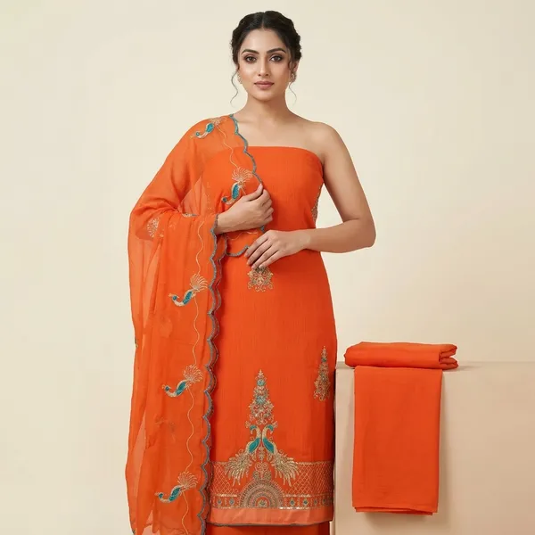 Orange_Cotton_Unstiched_Suit_Set_For_Women
