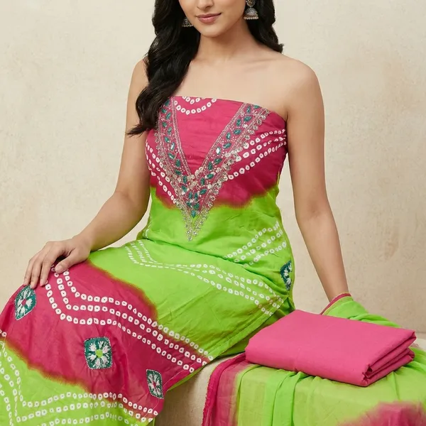 Green_Cotton_Unstiched_Suit_Set_For_Women