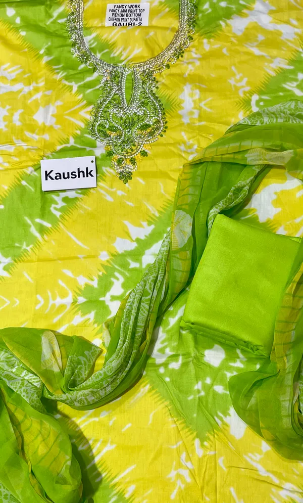 Yellow_And_Green_Cotton_Unstiched_Suit_Set_For_Women