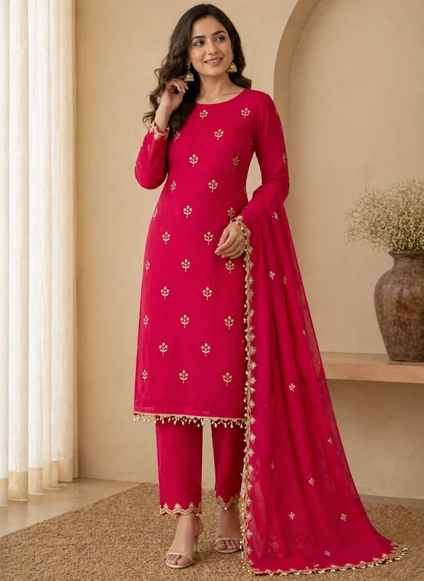 Red_Cotton_Unstiched_Suit_Set_For_Women