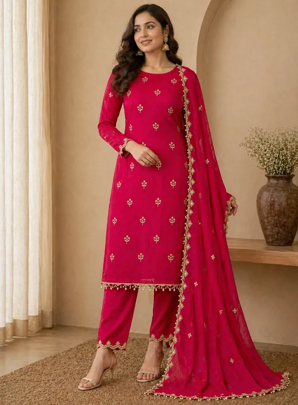 Red_Cotton_Unstiched_Suit_Set_For_Women