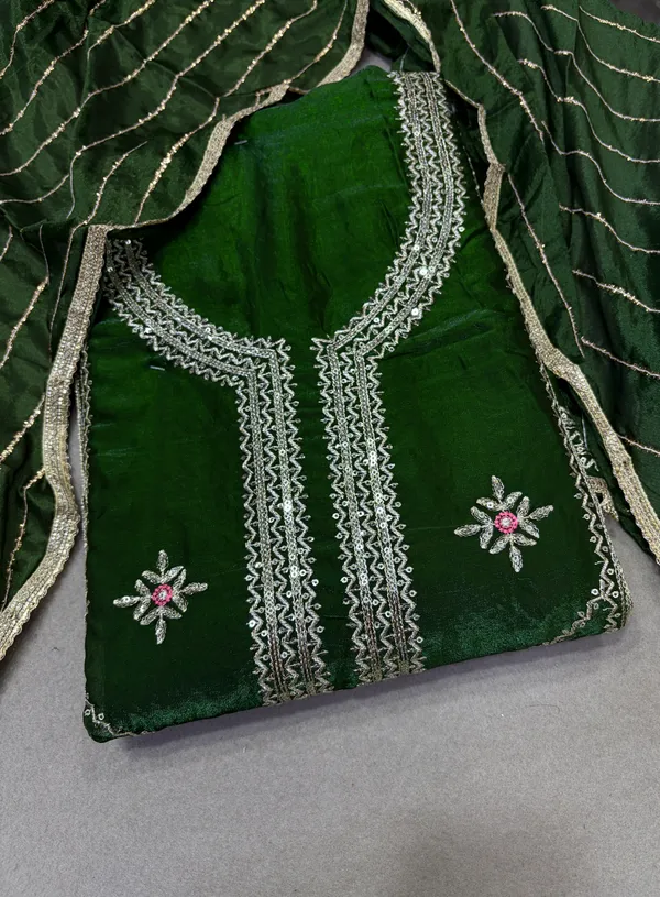 Dark_Green_Cotton_Unstiched_Suit_Set_For_Women