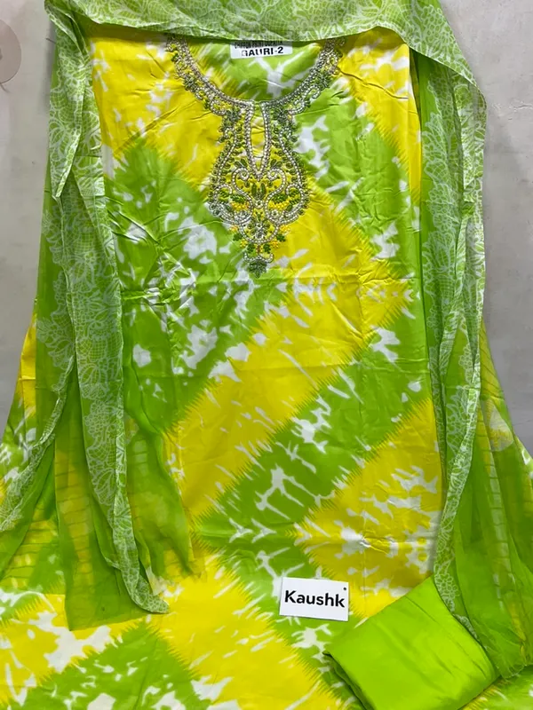 Yellow_And_Green_Cotton_Unstiched_Suit_Set_For_Women