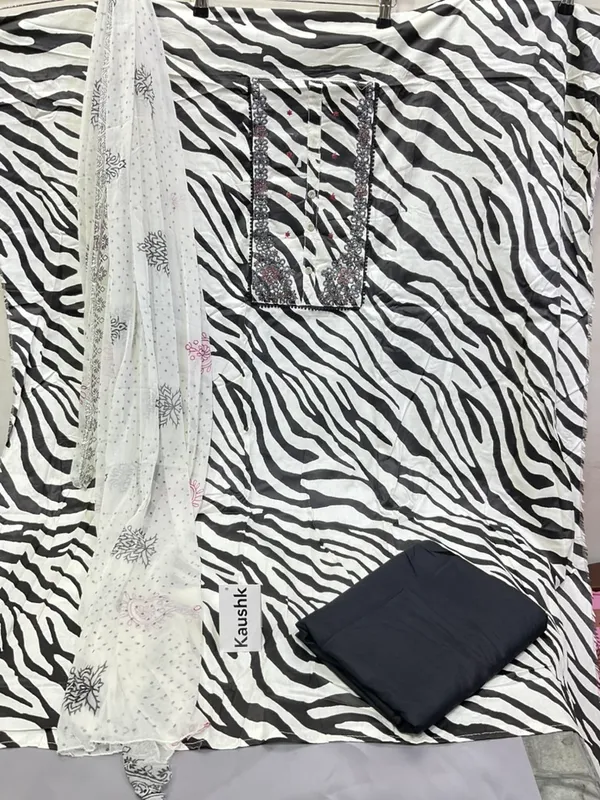 Black_And_White_Cotton_Unstiched_Suit_Set_For_Women