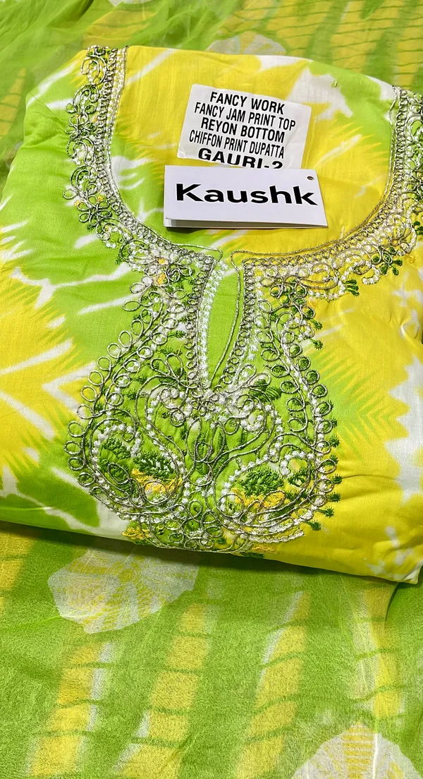 Yellow_And_Green_Cotton_Unstiched_Suit_Set_For_Women