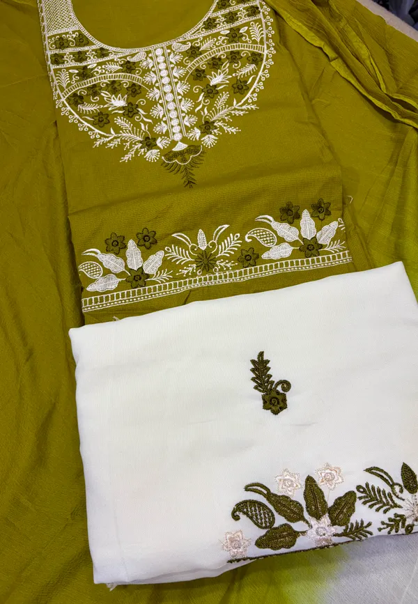 Green_And_White_Cotton_Unstiched_Suit_Set_For_Women