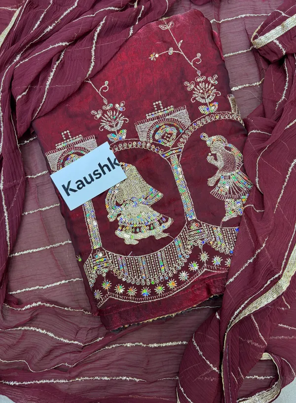 Red_Cotton_Unstiched_Suit_Set_For_Women