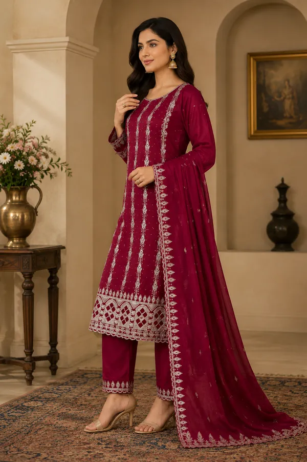 Red_Cotton_Unstiched_Suit_Set_For_Women