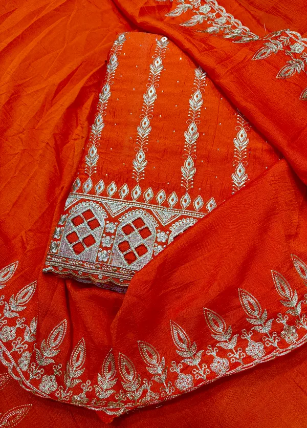 Red_Cotton_Unstiched_Suit_Set_For_Women